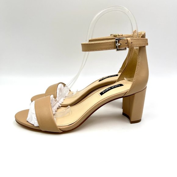 Nine West Womens Size 5.5 Natural Tan Beige Nude Block Heels Sandals Shoes - Picture 6 of 13